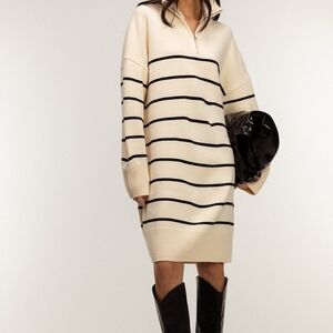 New OAK + FORT Cream Zip-Up Sweater Dress Size M